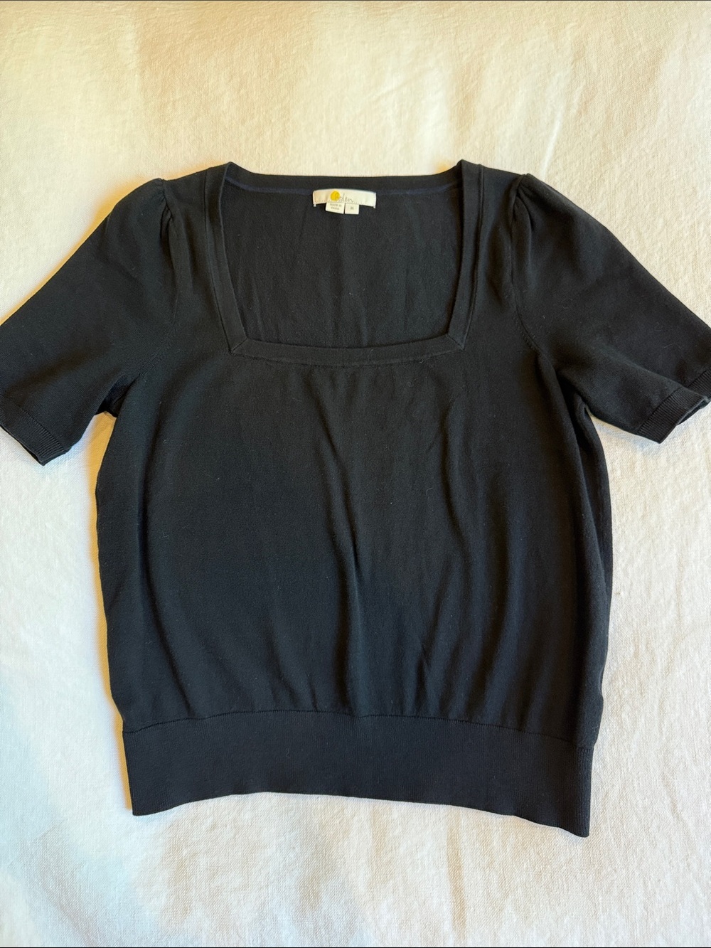 Boden Black Short Sleeve Square Neck Knit Top
